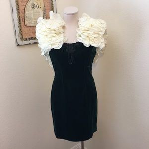 1980s Velvet with ruffle holiday dress